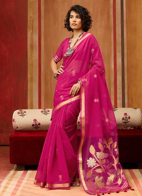 rani pink art silk blend woven work saree 2