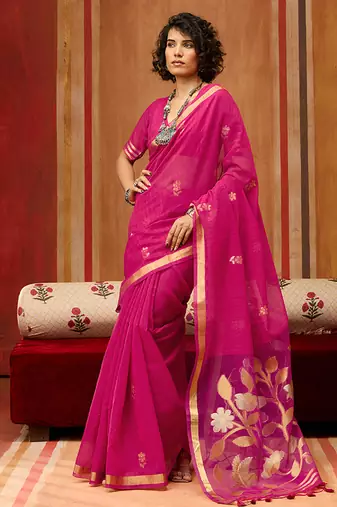 rani pink art silk blend woven work saree