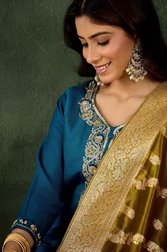 Blue women kurta pant dupatta set