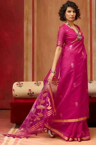 rani pink art silk blend woven work saree