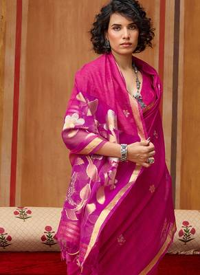 rani pink art silk blend woven work saree 4