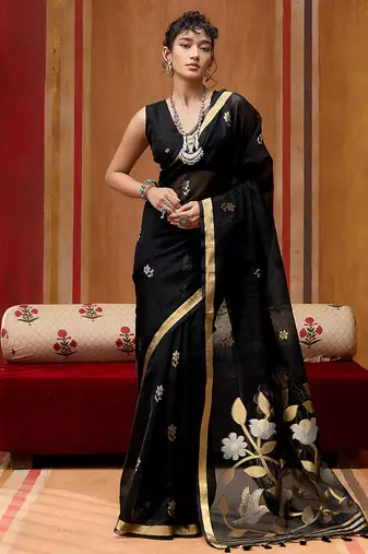 black art silk woven work saree