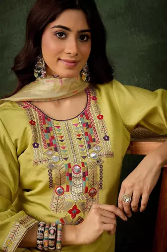 Yellow women kurta pant dupatta set