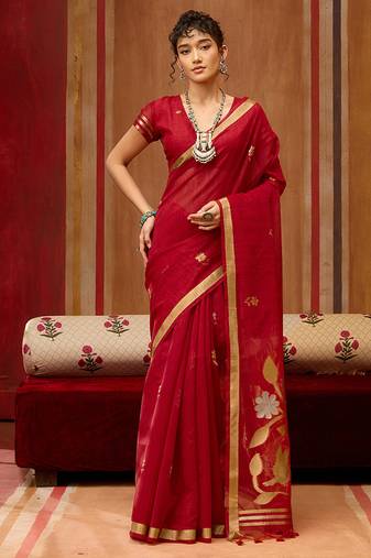 red art silk woven work saree