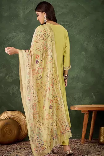 Yellow women kurta pant dupatta set