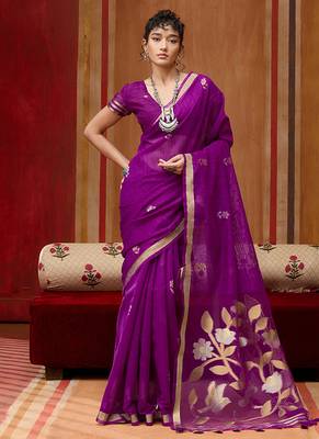 purple art silk blend woven work saree 1