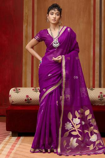 purple art silk woven work saree