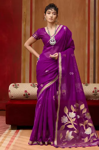 purple art silk woven work saree