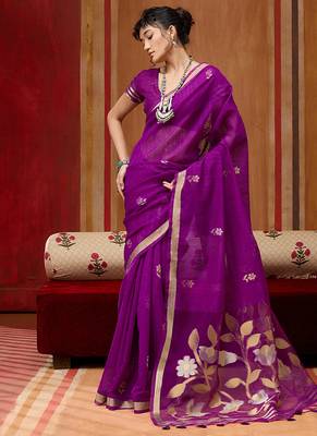 purple art silk blend woven work saree 2