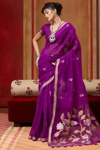 purple art silk blend woven work saree