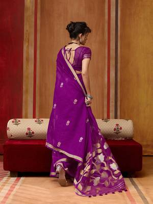 purple art silk blend woven work saree 3