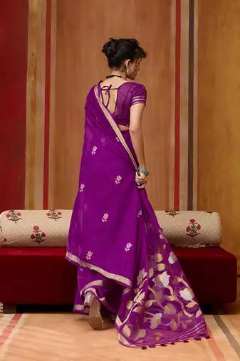 purple art silk blend woven work saree