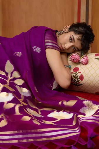 purple art silk blend woven work saree
