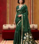 dark green art silk woven work saree