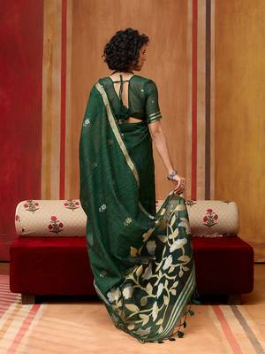 dark green art silk blend woven work saree 3