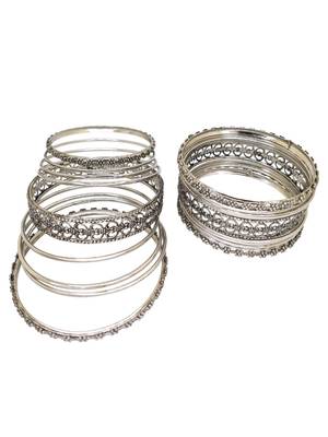 Silver oxidised set of 18 cutwork pattern bangle set 5