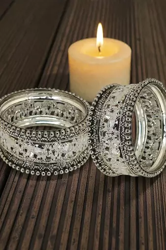 Set of 10 silver oxidised elephant motif bangles