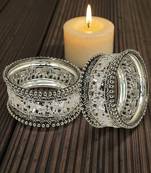 Set of 10 silver oxidised elephant motif bangles