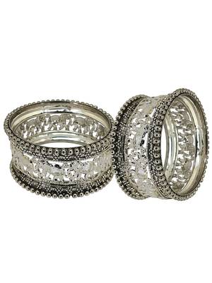 Set of 10 silver oxidised elephant motif bangles 3