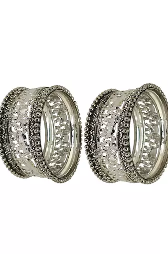 Set of 10 silver oxidised elephant motif bangles