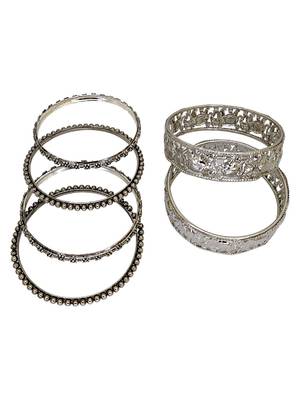 Set of 10 silver oxidised elephant motif bangles 5