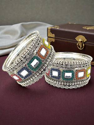 Set of 10 silver oxidised kundan multicolor chuda set 1