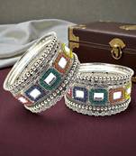 Set of 10 silver oxidised kundan multicolor chuda set