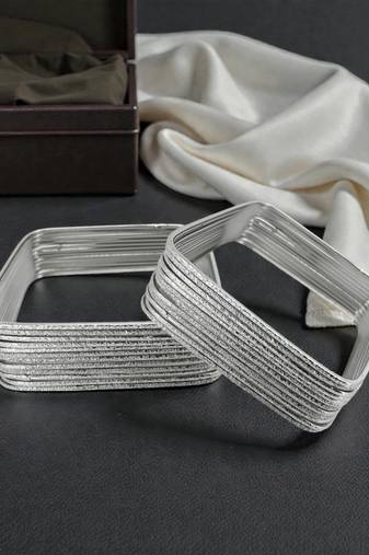 Set of 24 silver plated square shimmer bangle set