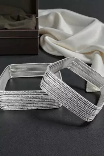 Set of 24 silver plated square shimmer bangle set