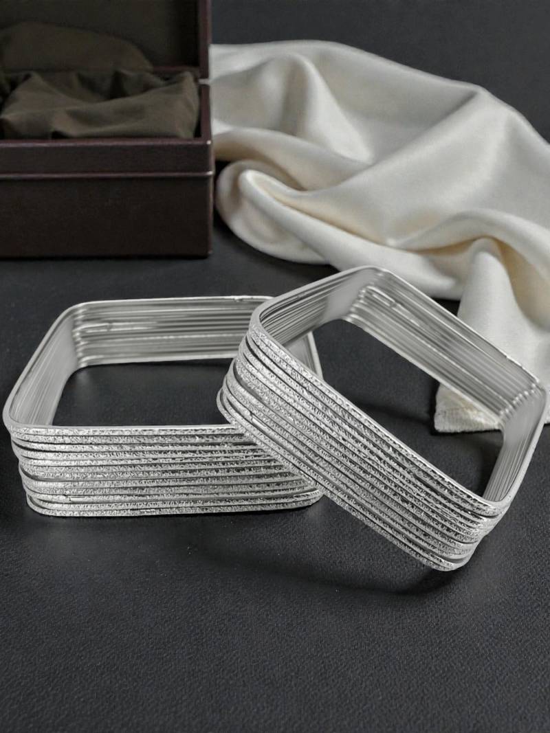 Set of 24 silver plated square shimmer bangle set