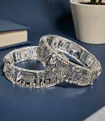 Set of 2 silver oxidised cz elephant & bride doli motif bangles