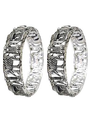 Set of 2 silver oxidised cz elephant & bride doli motif bangles 2