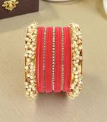 Set of 17 gold plated cz pink velvet bridal chuda set