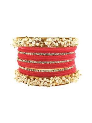 Set of 17 gold plated cz pink velvet bridal chuda set 2