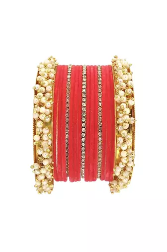 Set of 17 gold plated cz pink velvet bridal chuda set
