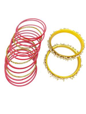 Set of 17 gold plated cz pink velvet bridal chuda set 4