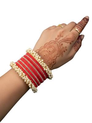 Set of 17 gold plated cz pink velvet bridal chuda set 5