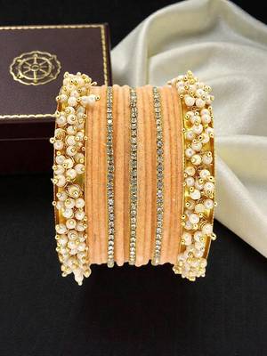 Set of 17 gold plated cz peach velvet chuda set 1