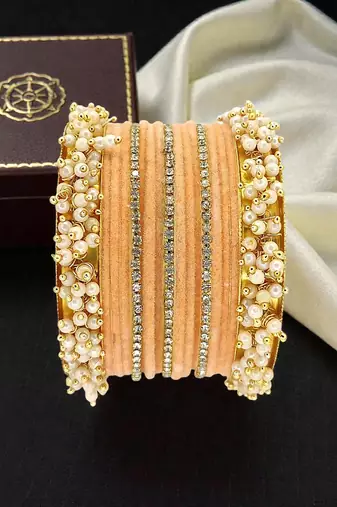 Set of 17 gold plated cz peach velvet chuda set