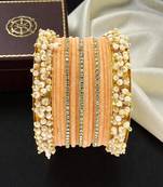 Set of 17 gold plated cz peach velvet chuda set