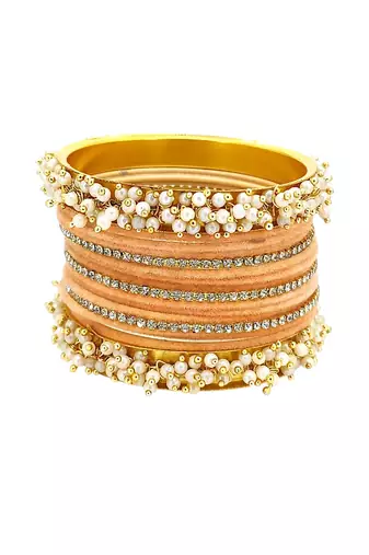 Set of 17 gold plated cz peach velvet chuda set