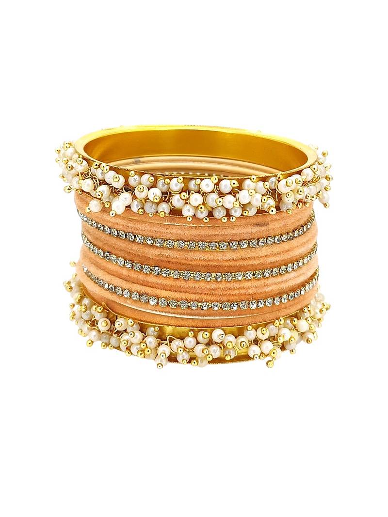 Set of 17 gold plated cz peach velvet chuda set