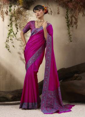 rani pink woven kanjivaram art silk blend saree 1