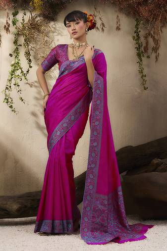rani pink woven kanjivaram art silk saree