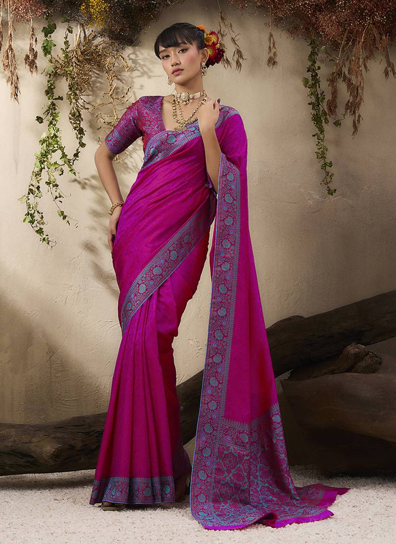 rani pink woven kanjivaram art silk saree
