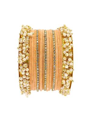 Set of 17 gold plated cz peach velvet chuda set 3