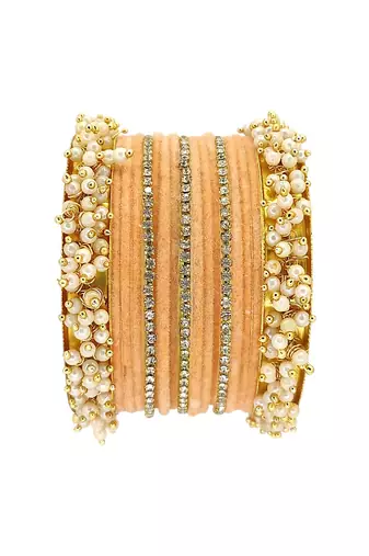 Set of 17 gold plated cz peach velvet chuda set