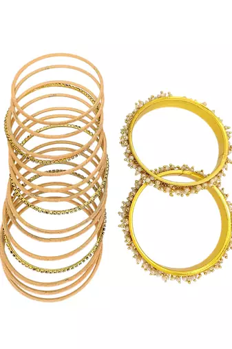 Set of 17 gold plated cz peach velvet chuda set