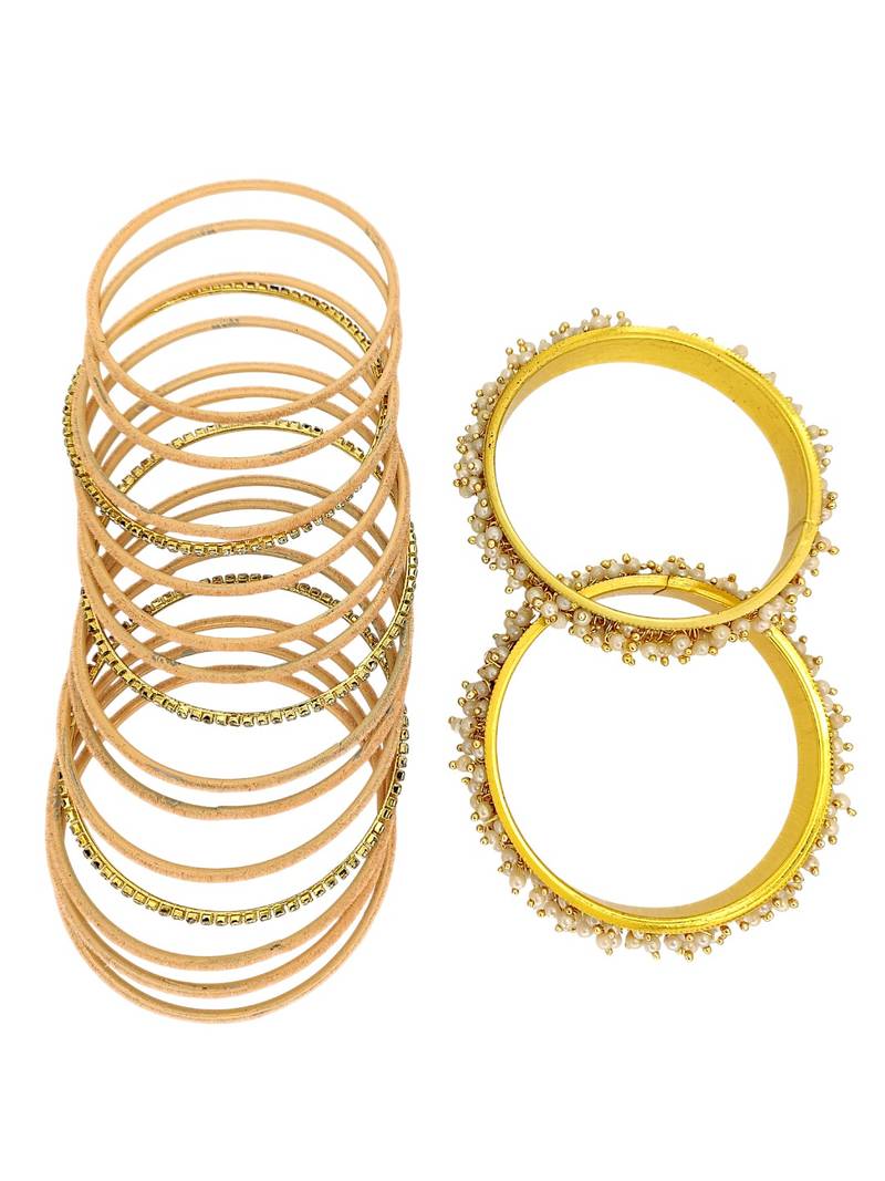 Set of 17 gold plated cz peach velvet chuda set