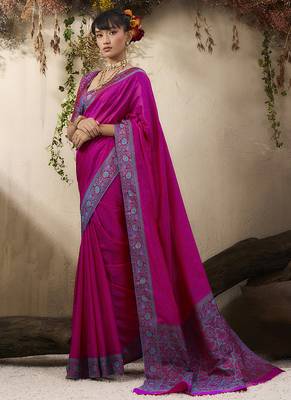 rani pink woven kanjivaram art silk blend saree 2